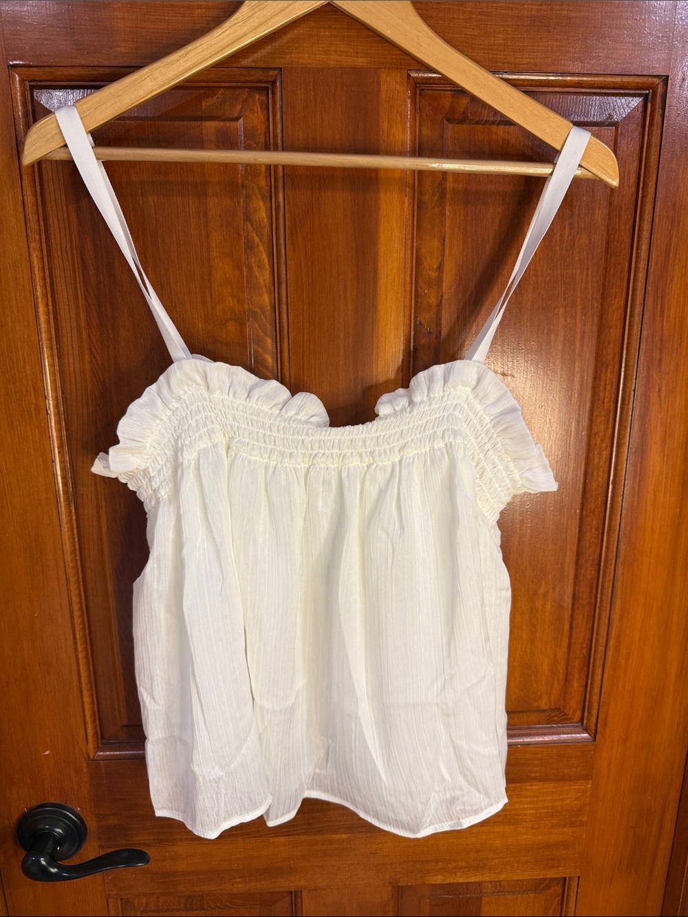 Mango Cream Smocked Ruffle Strap Camisole